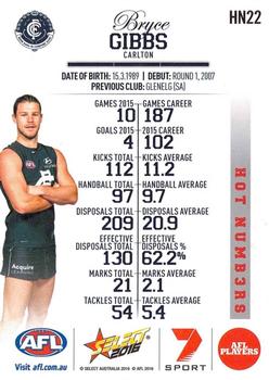 2016 Select Footy Stars - Hot Numbers #HN22 Bryce Gibbs Back